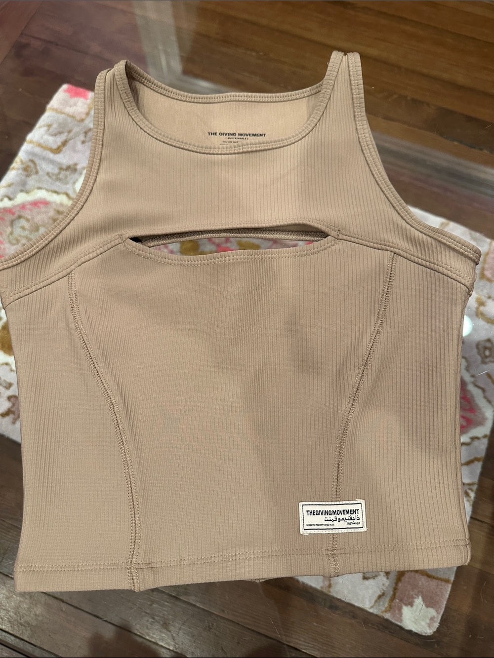 The Giving Movement Women's Tan Ribbed Cutout Tank